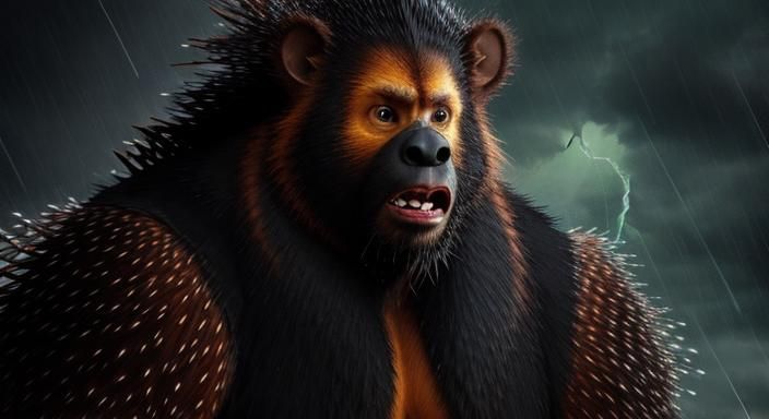 Fierce Flanged Orang-Utan in a Stormy Jungle