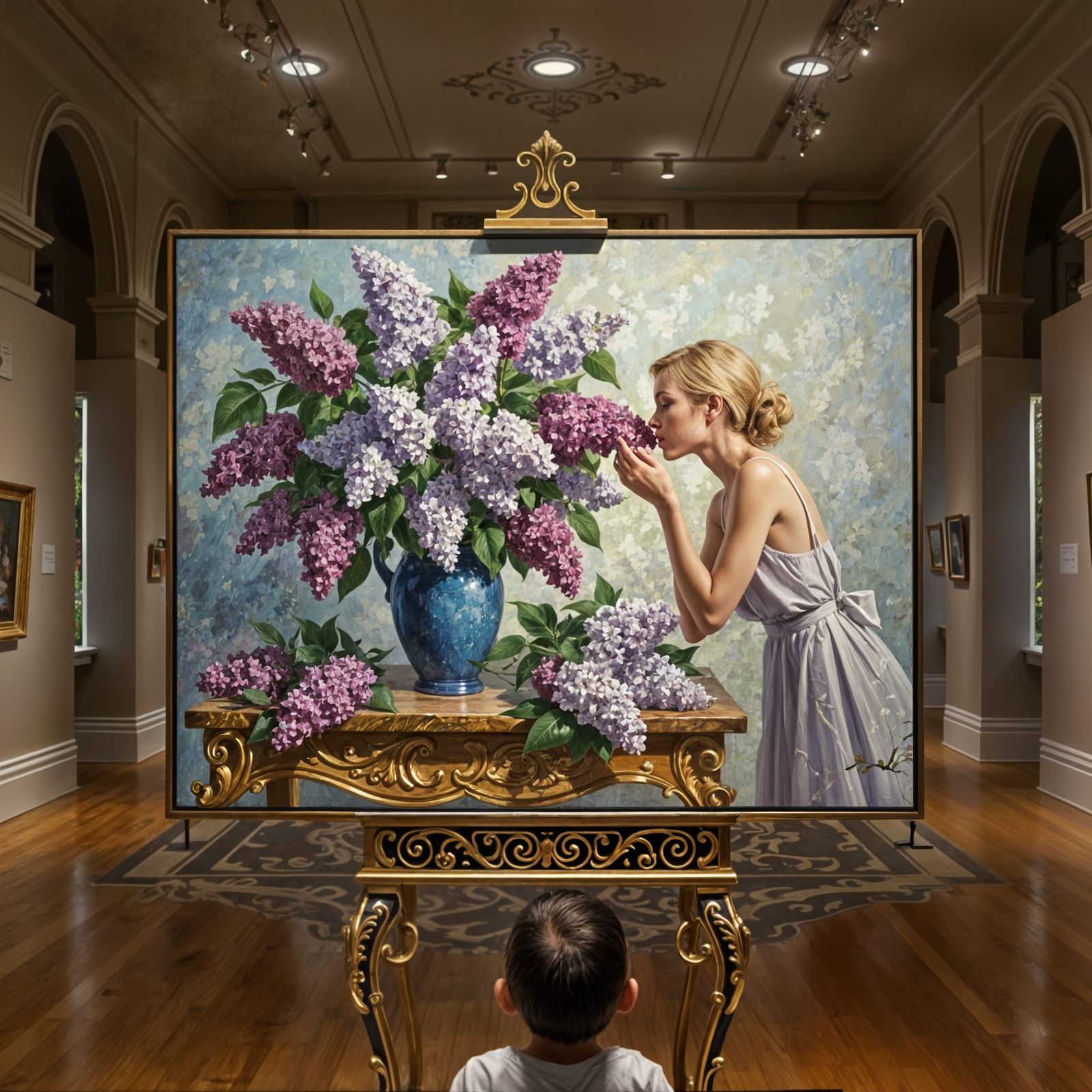 Impasto Lilacs in Museum Gallery