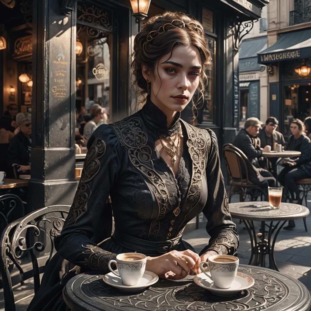 Mysterious Woman in Montmartre: Dark Fantasy Concept Art