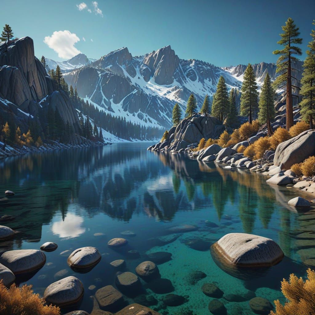 Detailed Matte Painting of Lake Tahoe Landscape