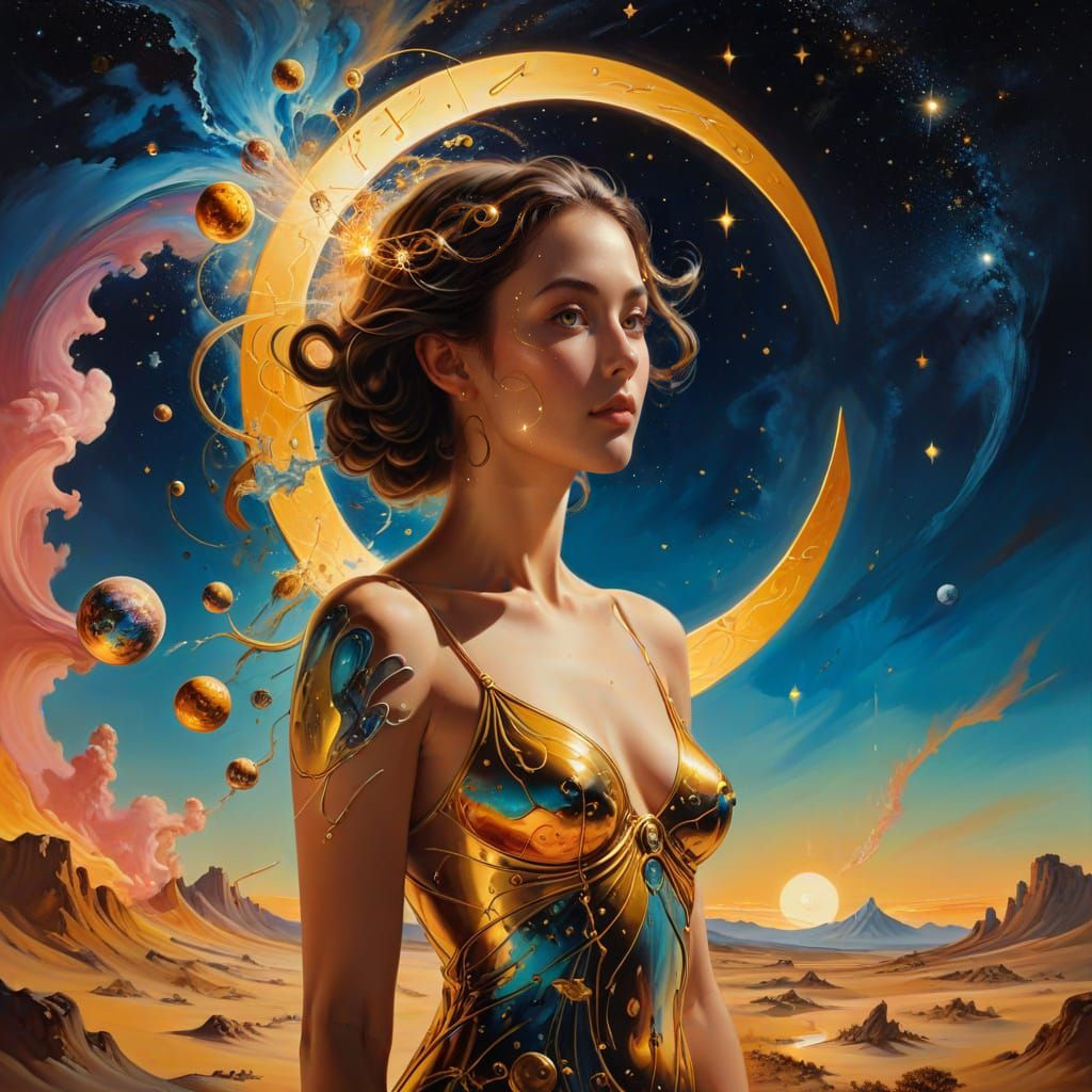 Elegant Woman Embodies Infinity and Femininity in Celestial ...