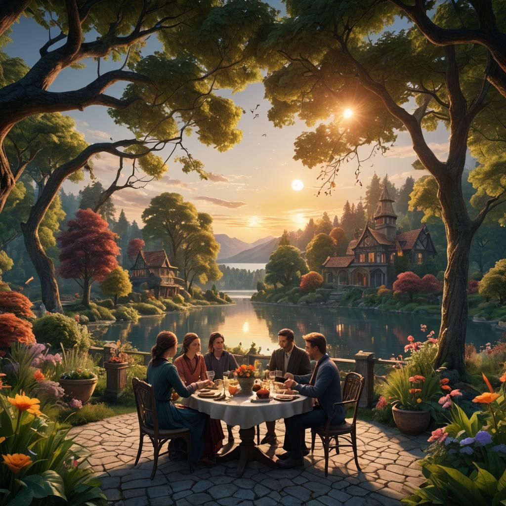 Romantic Lakeside Dinner in Detailed Matte Painting
