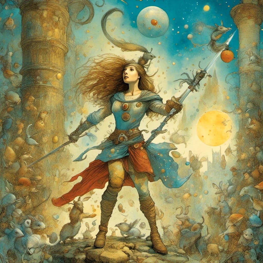 Heroic Warrior Woman in Mystical Temple Comic Art