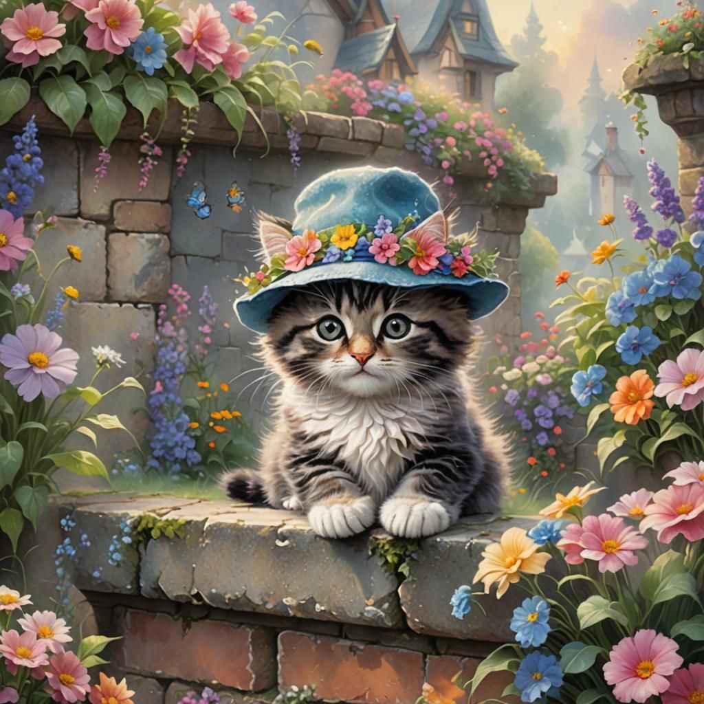 Cute Kitten on a Garden Wall 4