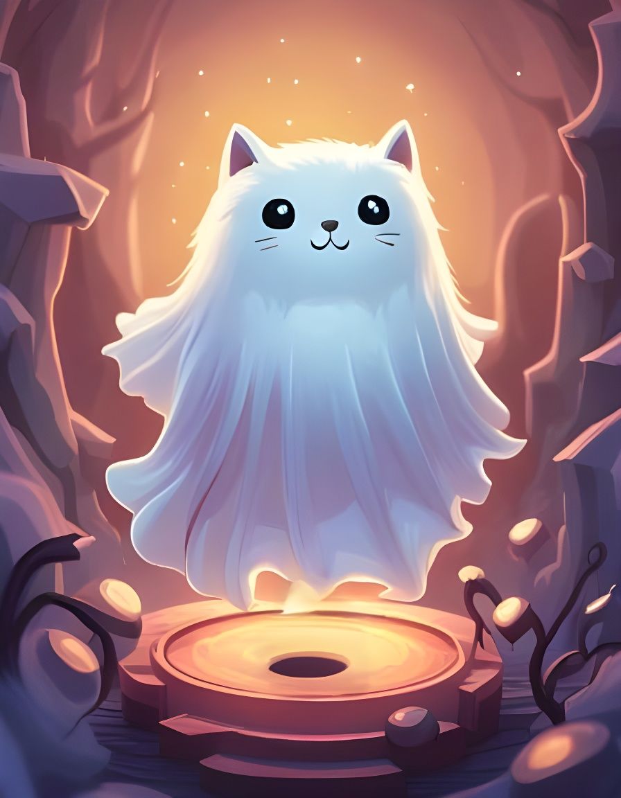 Ethereal Ghost Cat in Ectoplasmic Swirls