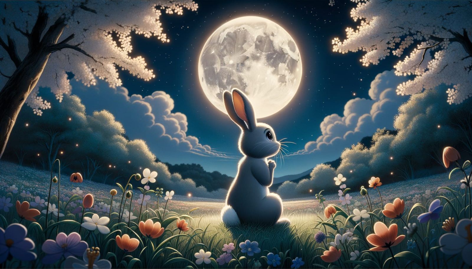 Bunny Gazing at Moon in Ghibli Style