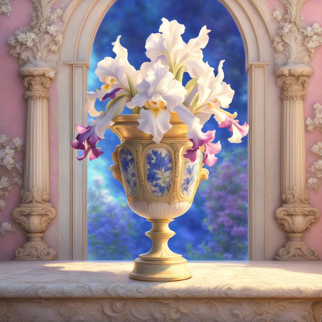 Pastel Floral Bouquet in Alabaster Urn Digital Painting