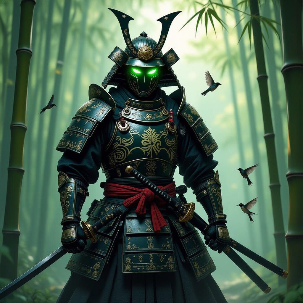 Samurai Warrior in Bamboo Forest Inspired by Japanese Art