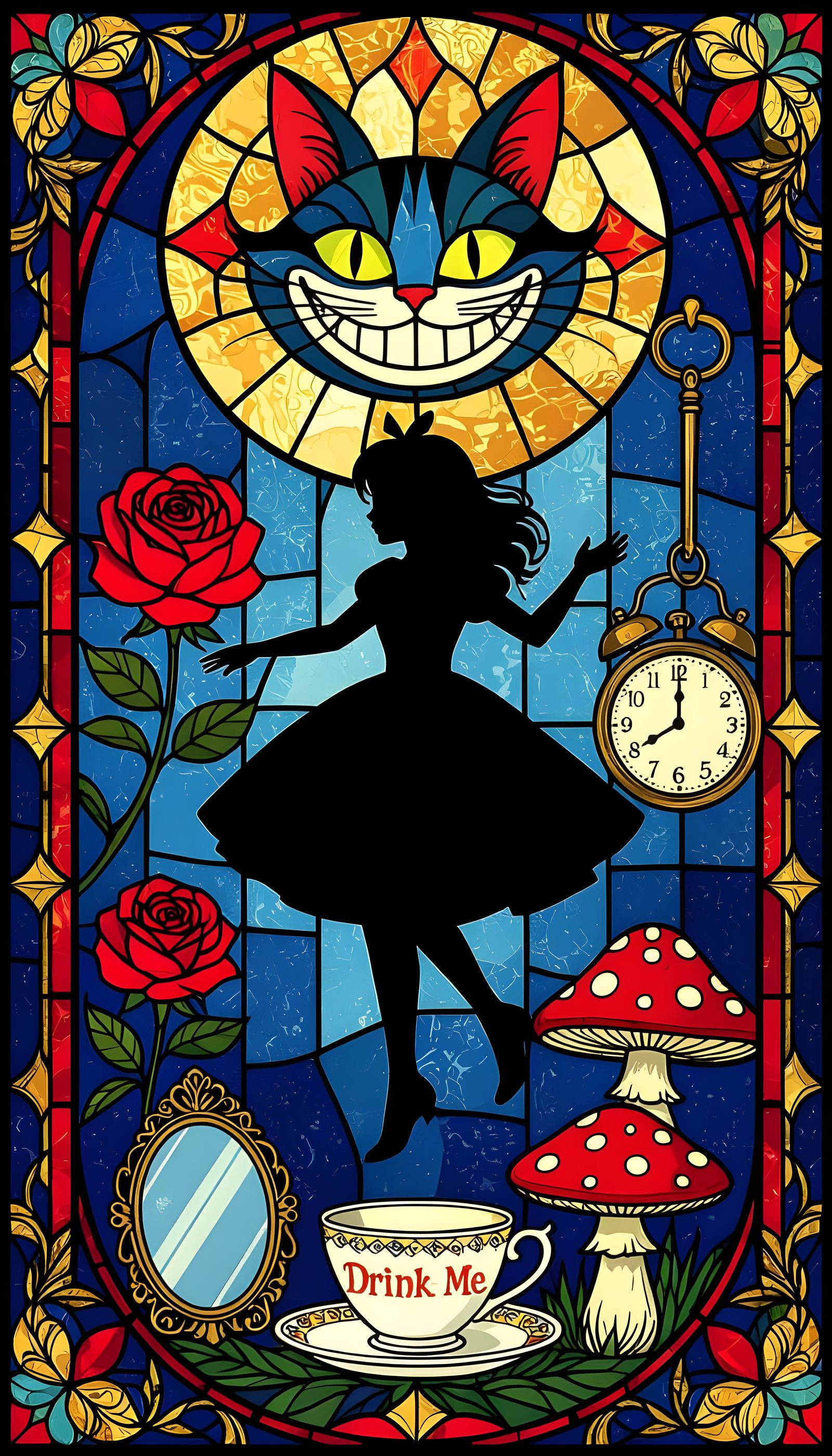 Alice in Wonderland Stained Glass Collage
