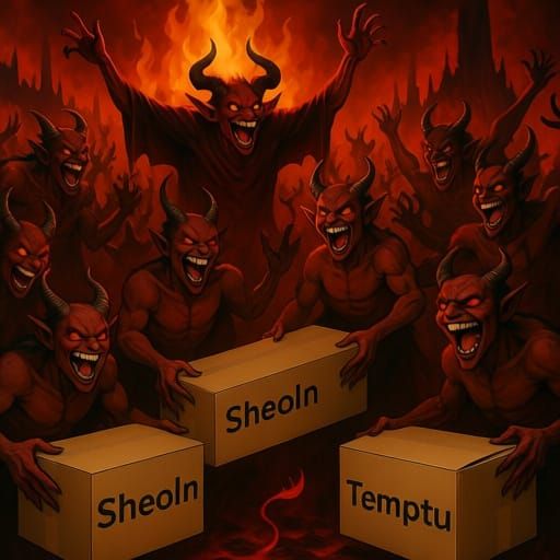 Demons Joyfully Unbox Hellish Deliveries of Coffins