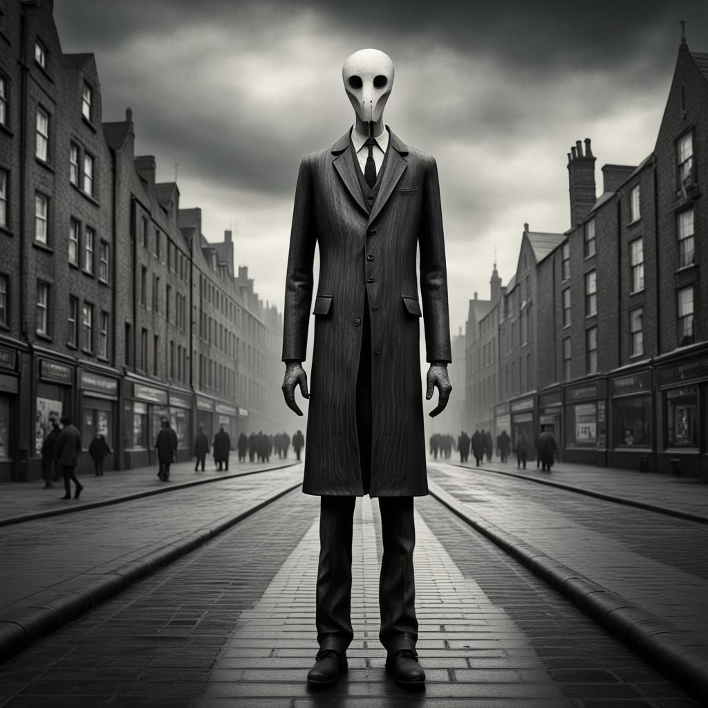 Slenderman in Industrial Landscape as Painting