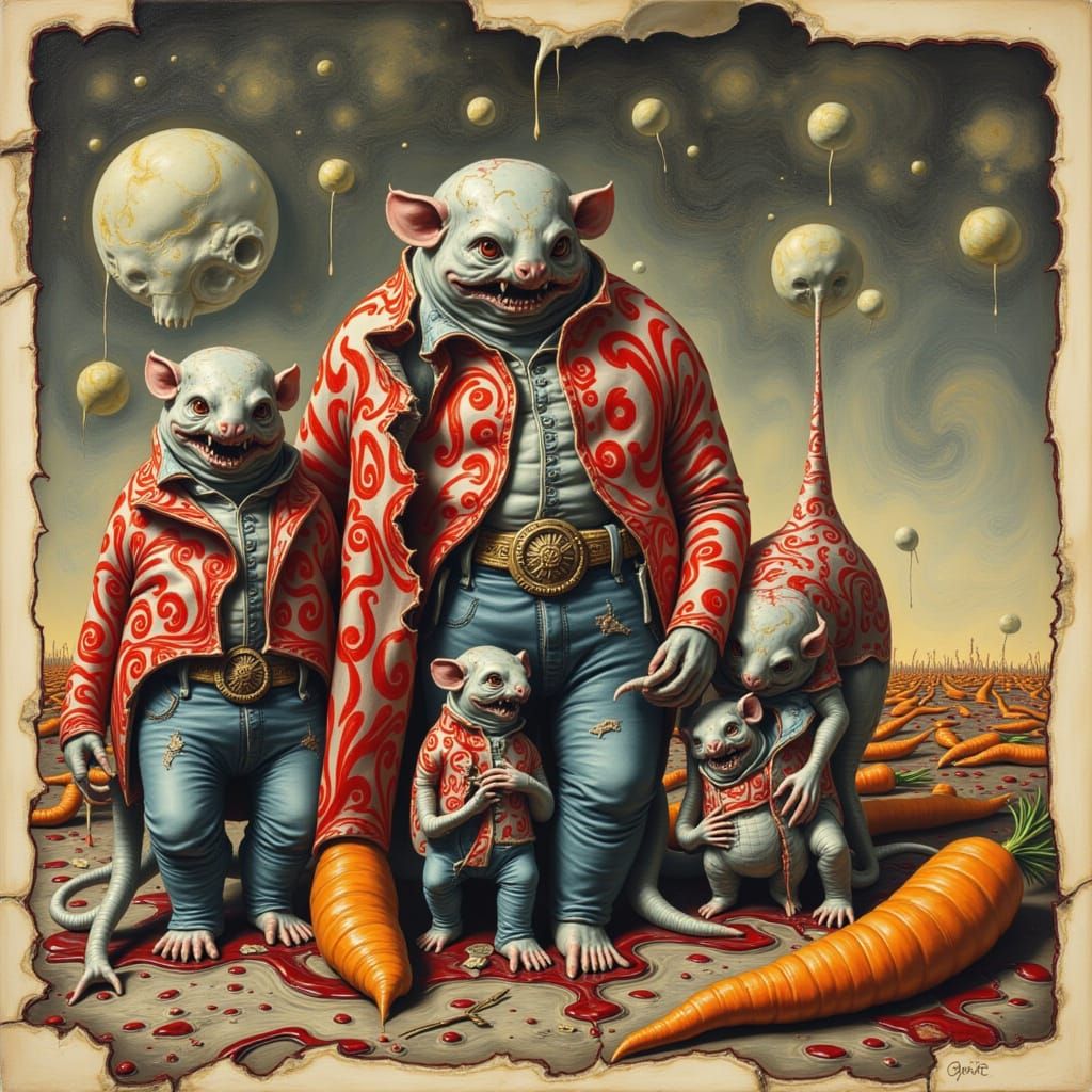 Dürer-Style Giant Rat Family Lifts Weights Amidst Surreal Ca...