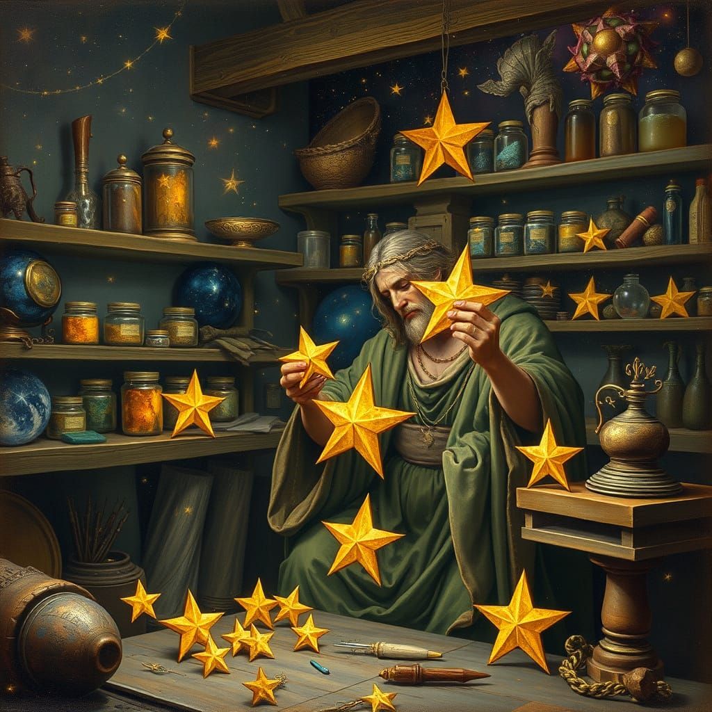 Celestial Artisan Crafts Radiant Stars in Cosmic Workshop