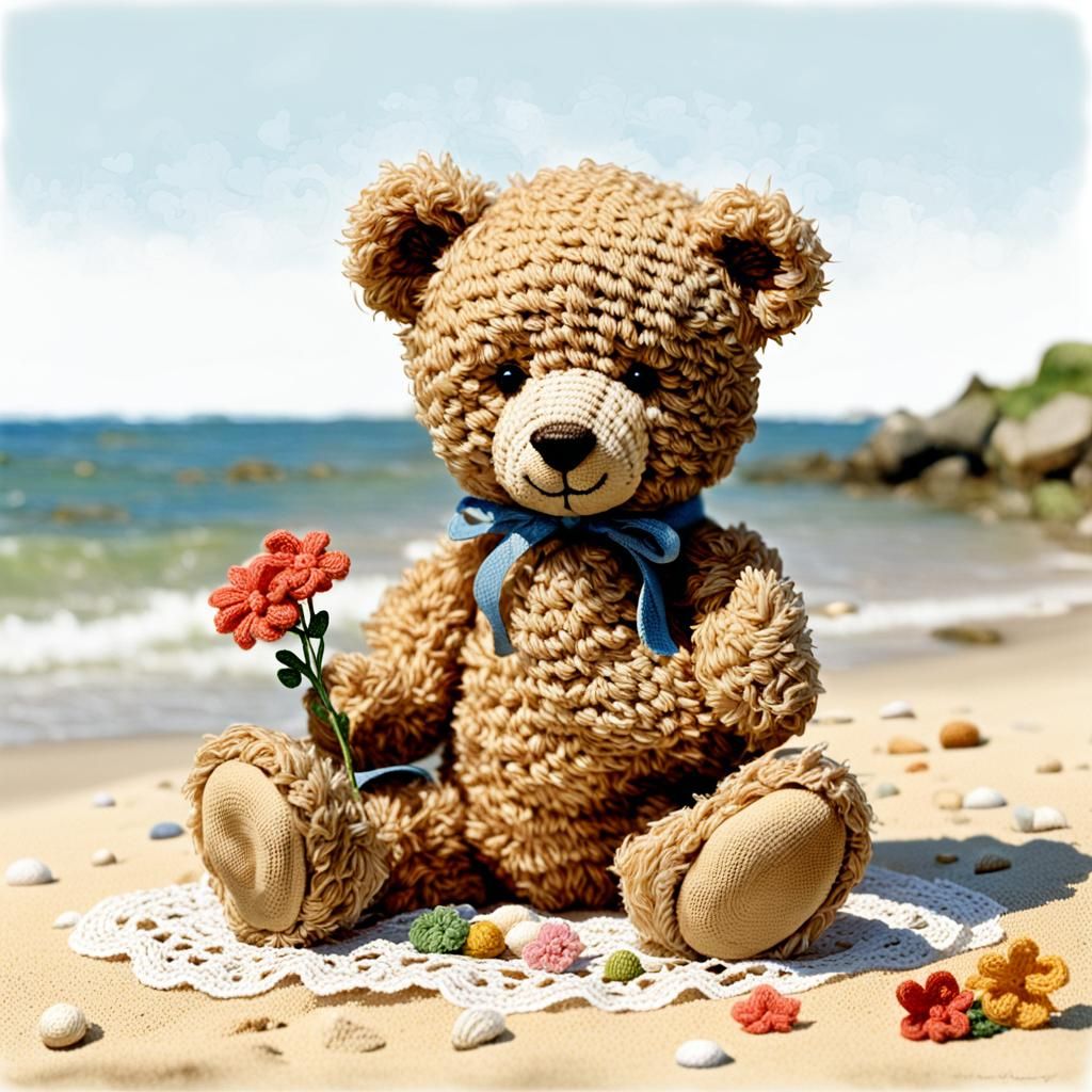 70's adorable, very cute and adorable teddy bear with croche...