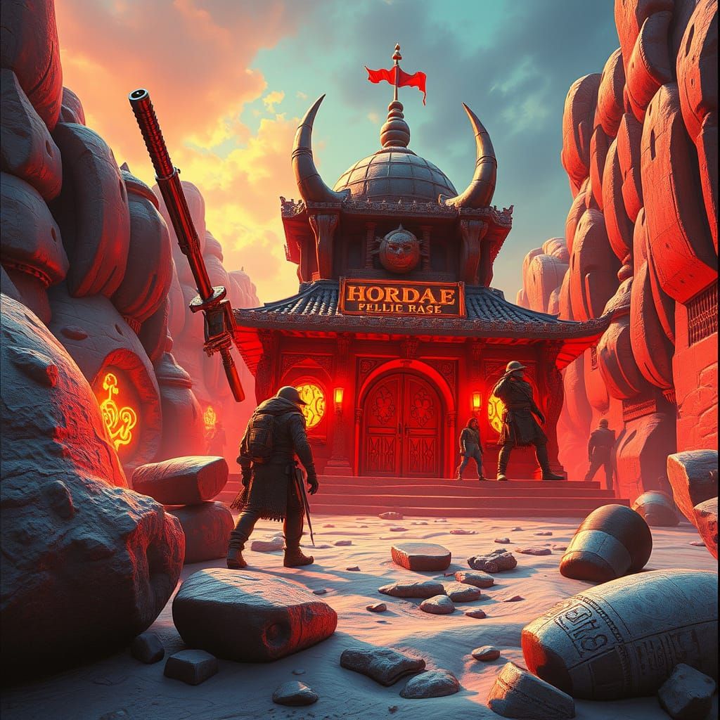 Vibrant Synthwave Landscape in Elaborate Brocade Style