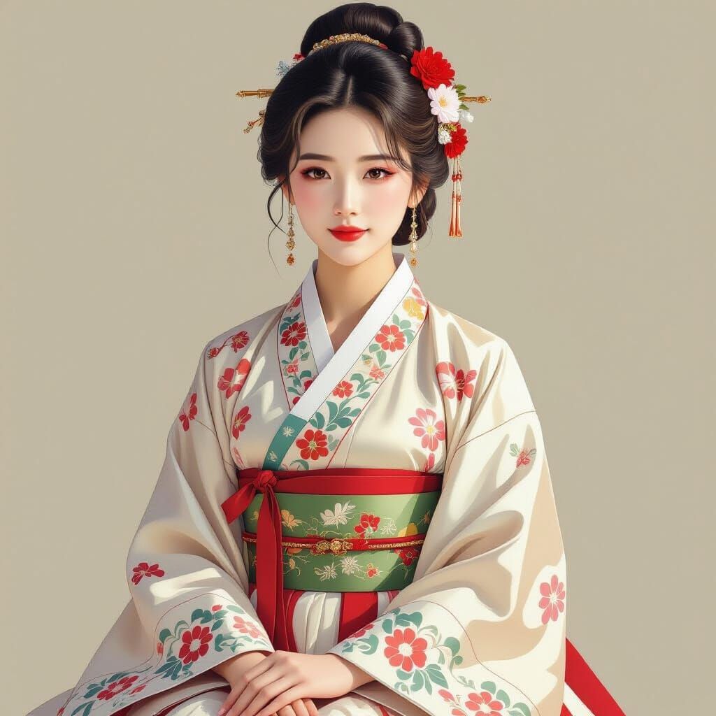 Elegant Korean Woman in Hanbok, Digital Art