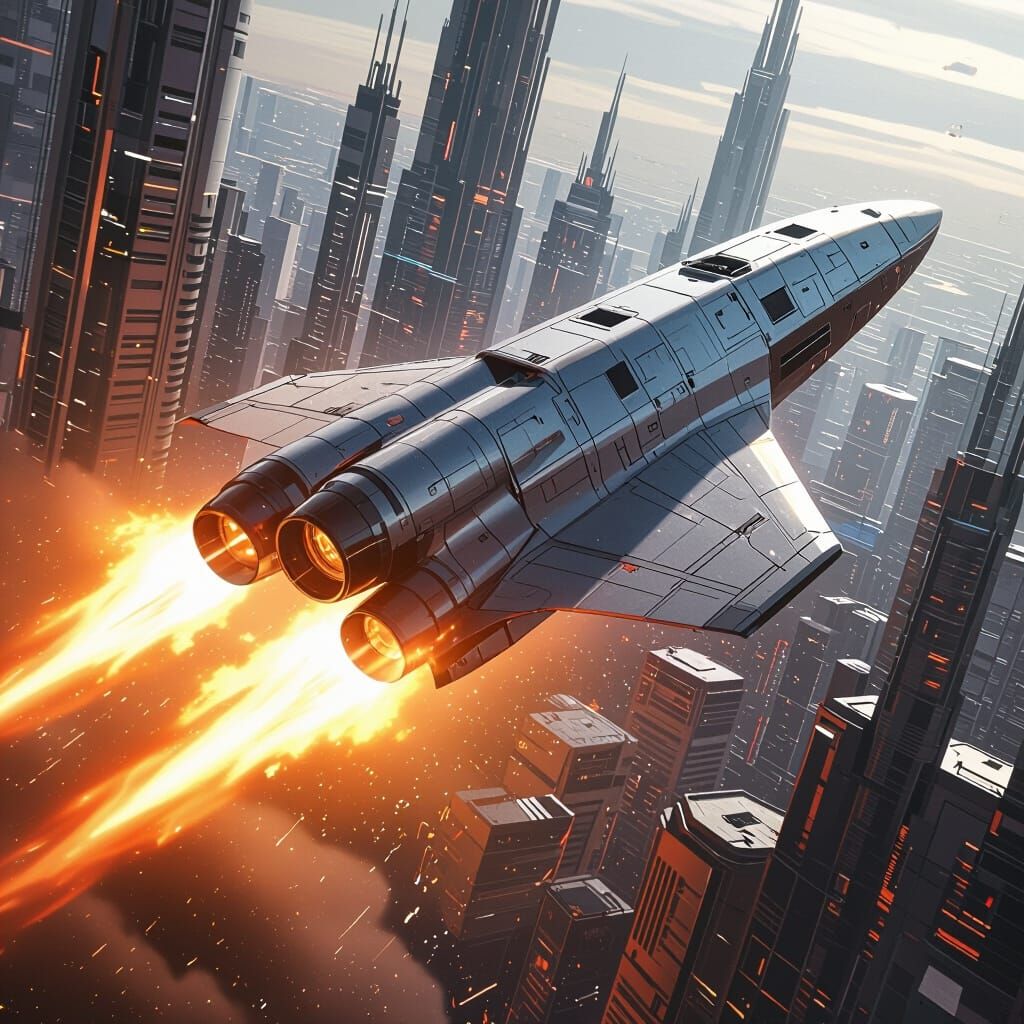 Space Plane Destroys Futuristic Cityscape