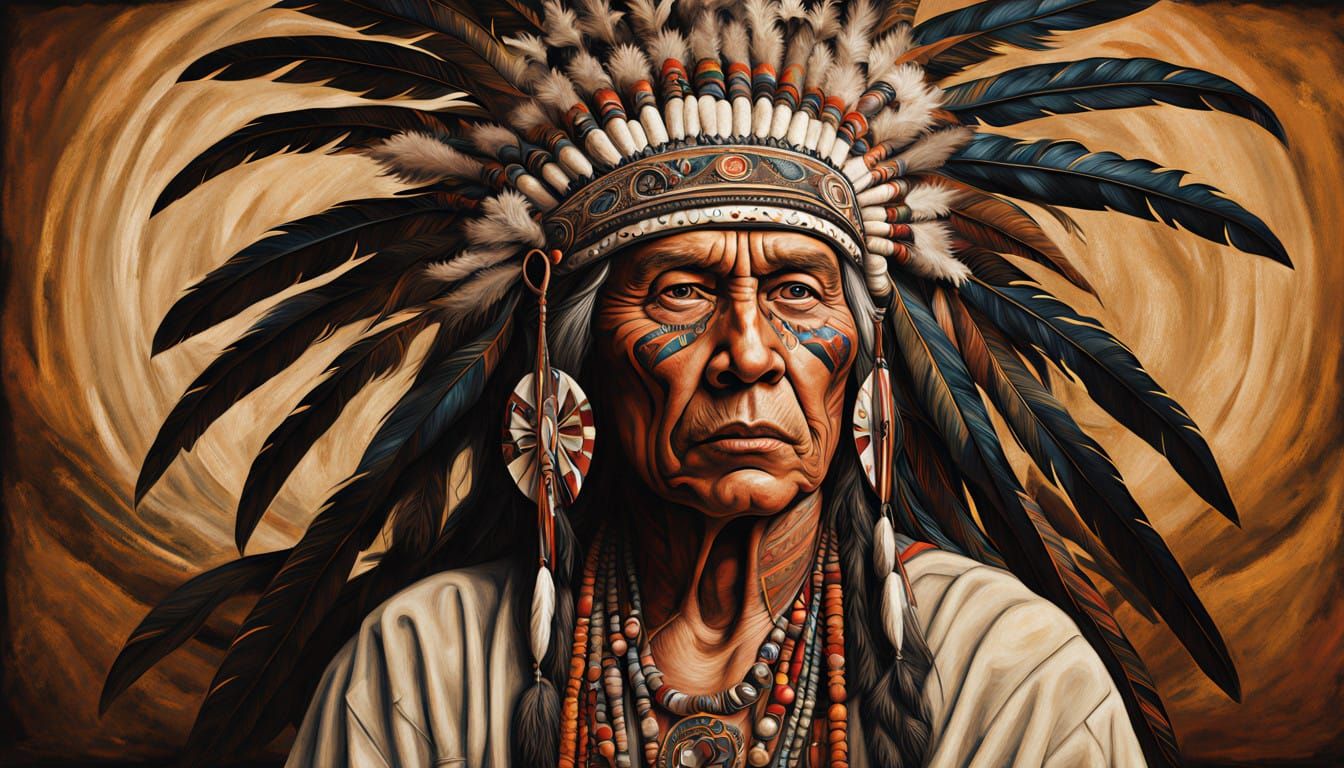 Surrealist Native American Medicine Man Portrait in Traditio...