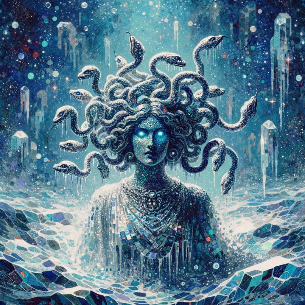 Frozen Medusa Rises from the Water in a Cosmic, Astral Aura