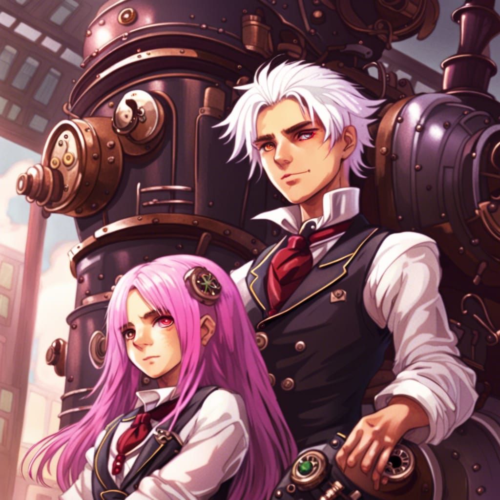 Anime Students with Steampunk Engine