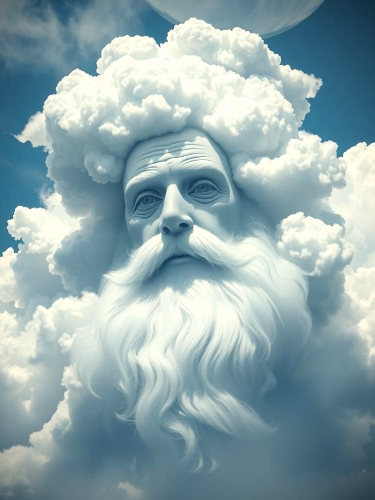 Billowing clouds make up a picture of God in the sky, Pareid...