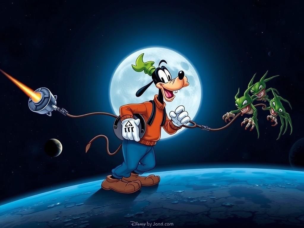 Goofy Battles Aliens Above the Moon