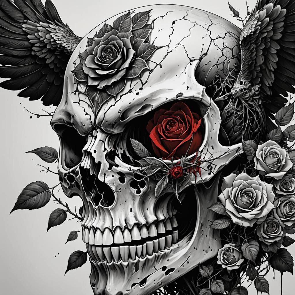 Rose and Falcon Skull: Cel-Shaded Art
