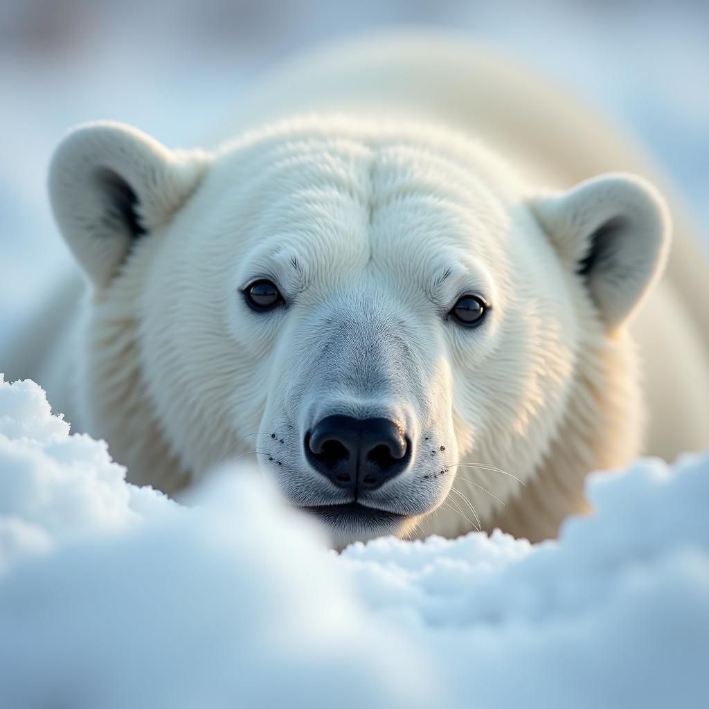 Polar Bear Peeking Through Snow in Studio Lighting
