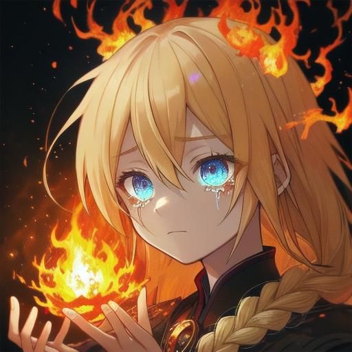 Flaming Mask Girl: Anime Fantasy Art