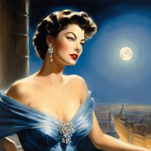 Vintage Oil Portrait Overlooking Prague