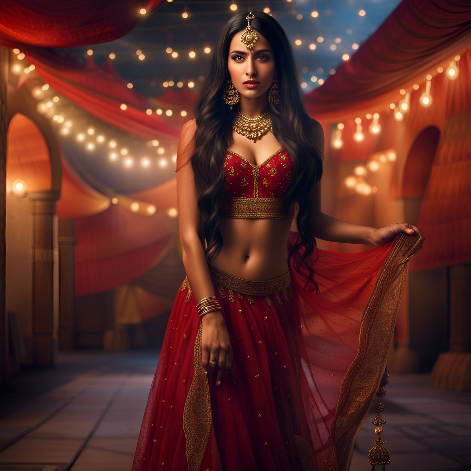 Beautiful Punjabi Woman in Red Lehenga: 8K Photo