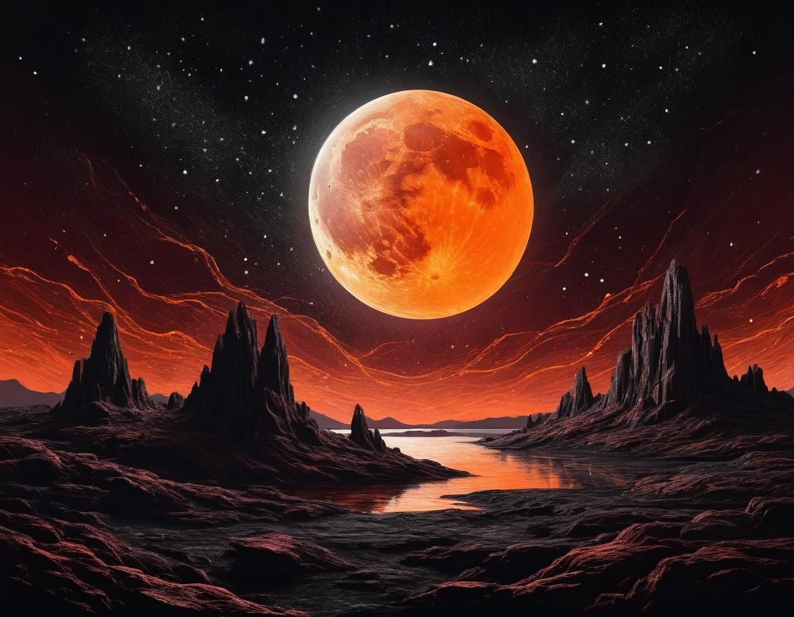 Ethereal Black Moon Rising in Abstract Pencil Sketch