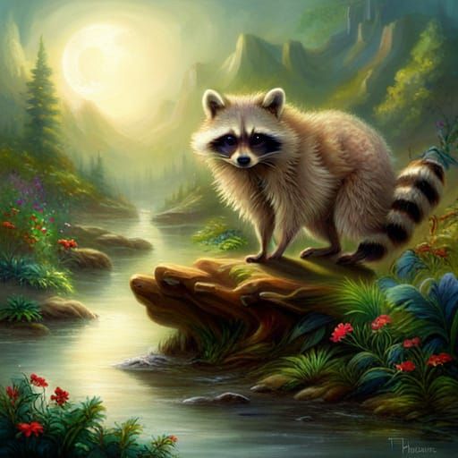 Cute Raccoon in Ethereal Fantasy Style