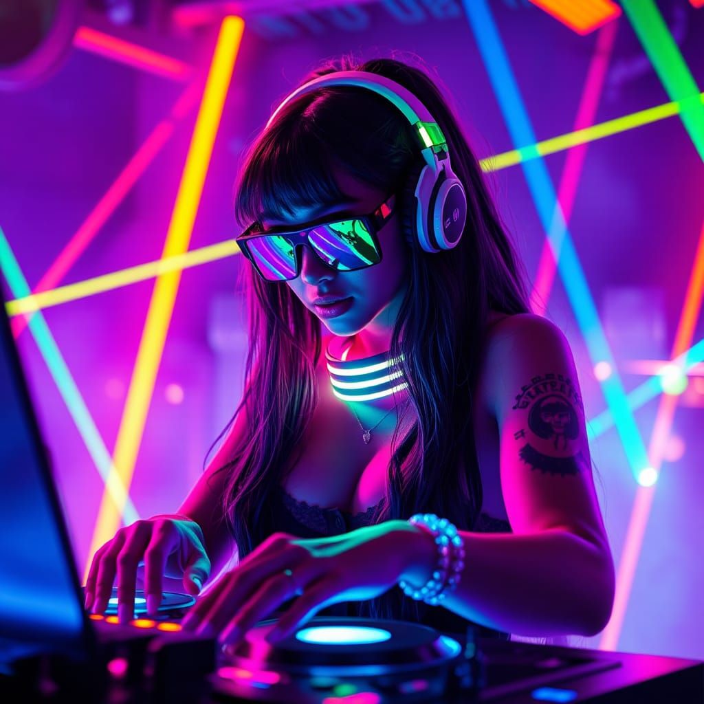 Cyberpunk DJ in Neon Rave