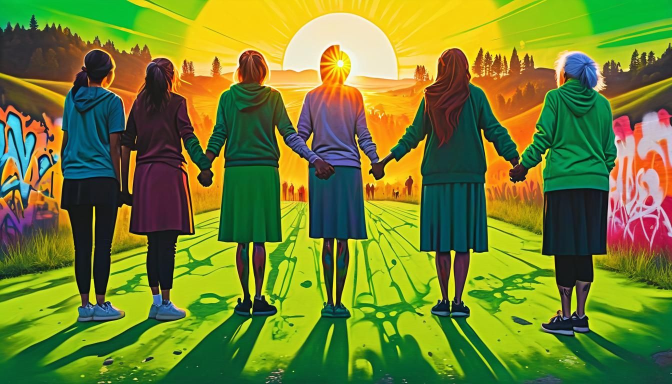 Women Watch Sunrise in Colorful Graffiti Art