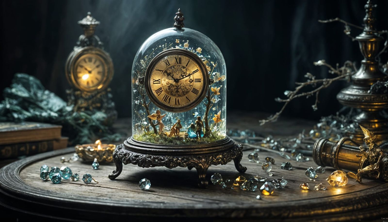 Fairy-tale Realism Masterpiece with Crystal Pocket Clock and...