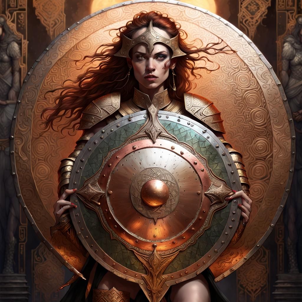 Copper Armored Barbarian with Shield Digital Art