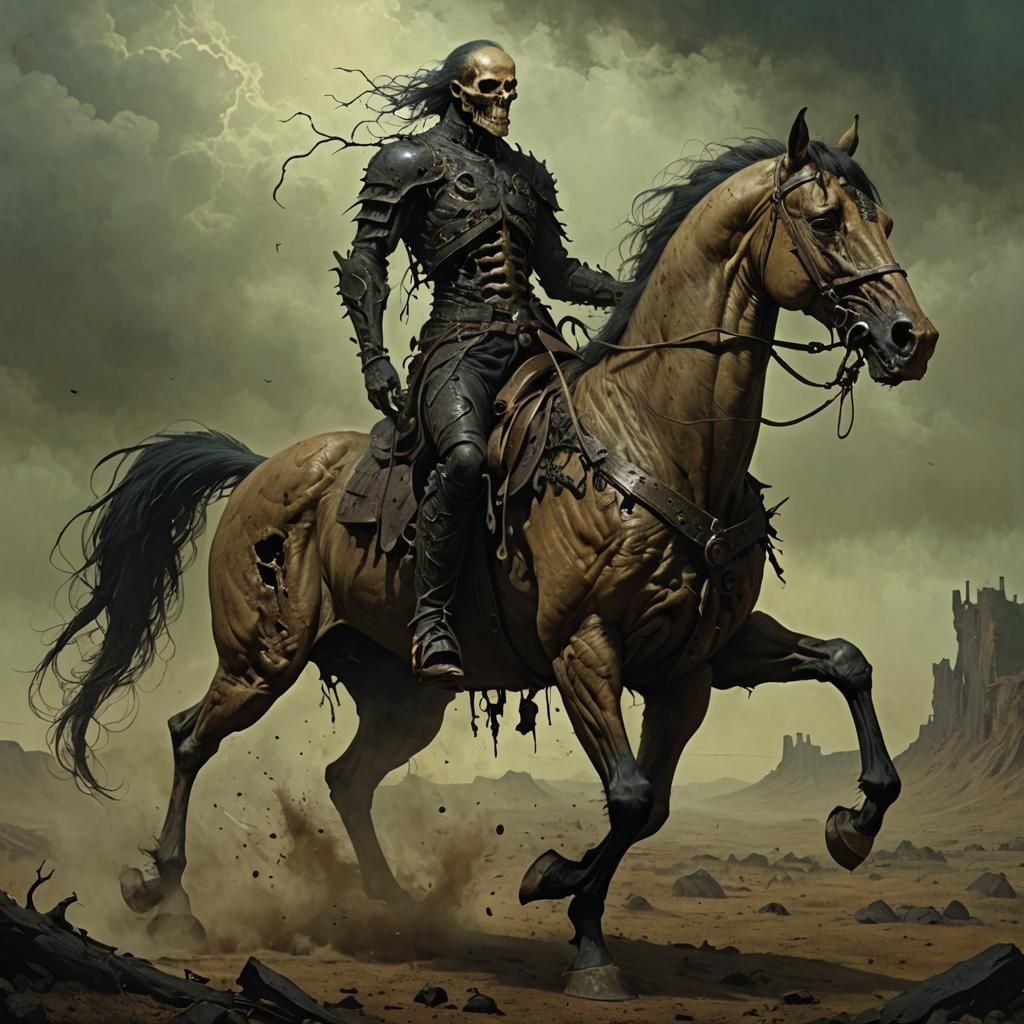 Grotesque Undead Horse and Rider in Dark Surrealist Style