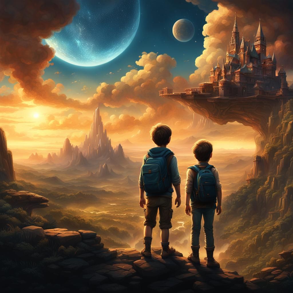 Epic Sibling Adventure in Digital Matte Painting Style