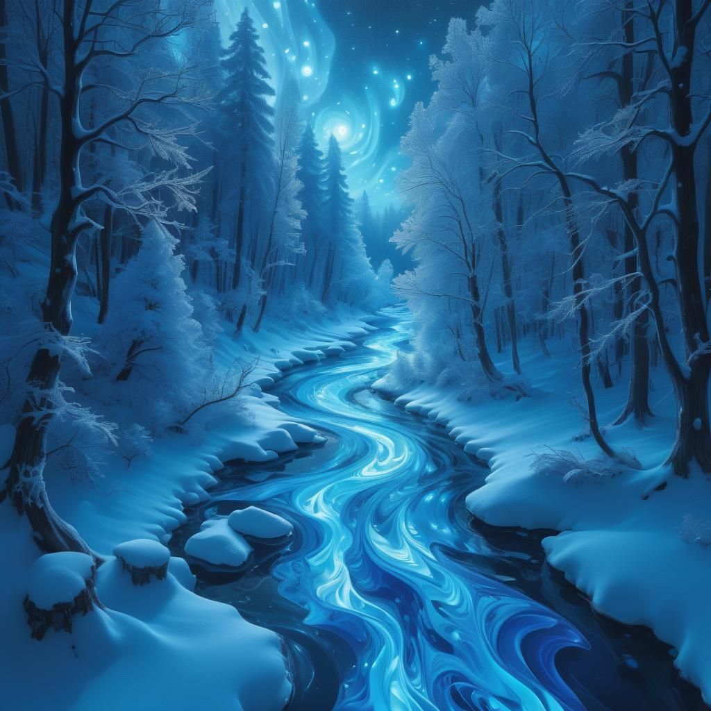 Glacial Bioluminescence Amidst an Icy Woodland Wonderland in...