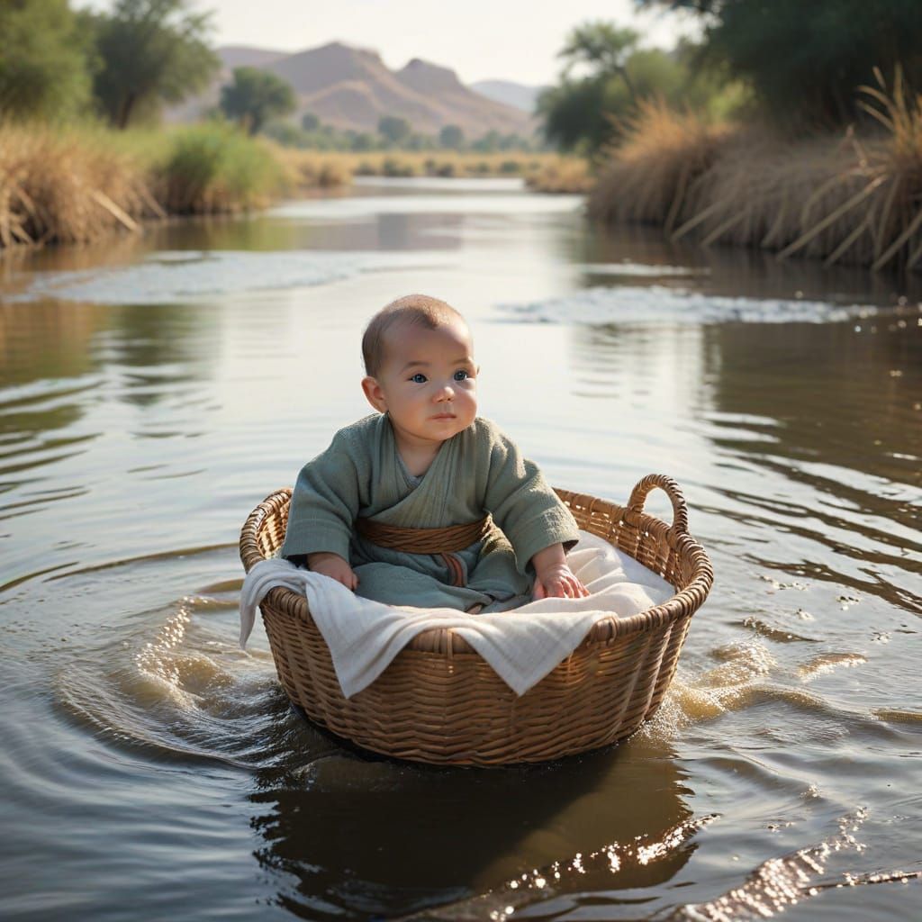 Baby Moses Adrift on the Nile River