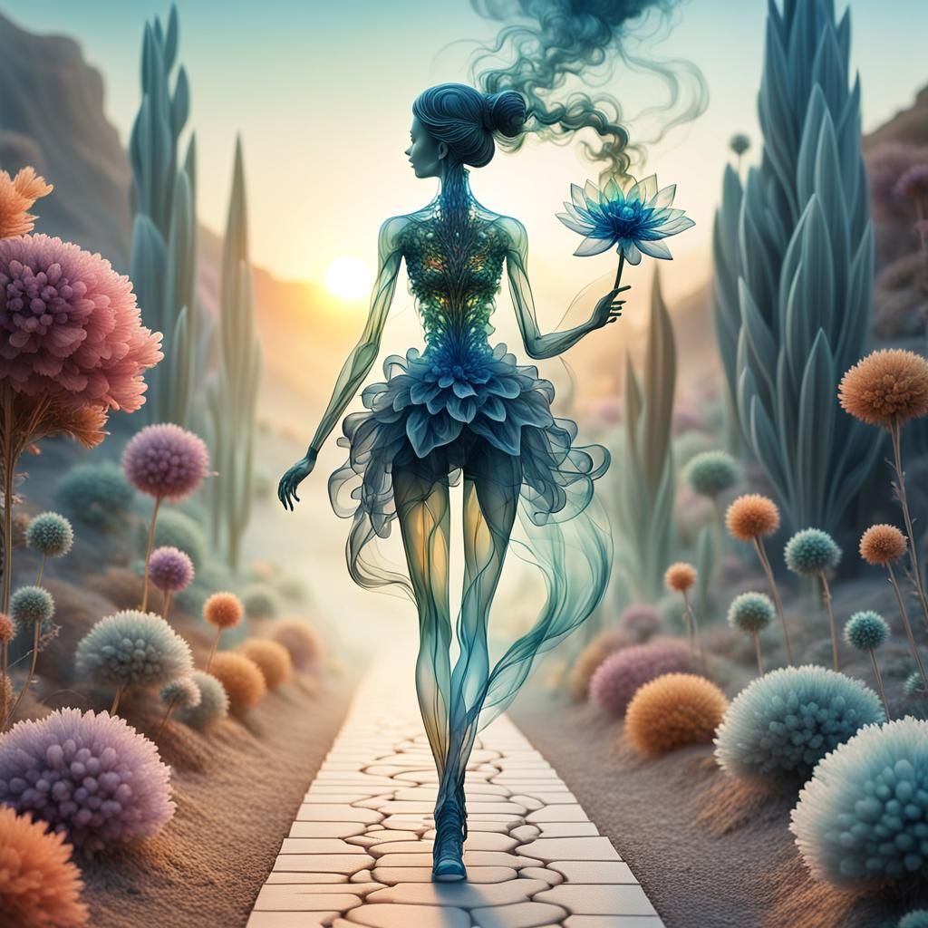 Crystal Smoke Woman Walking to Land of Love