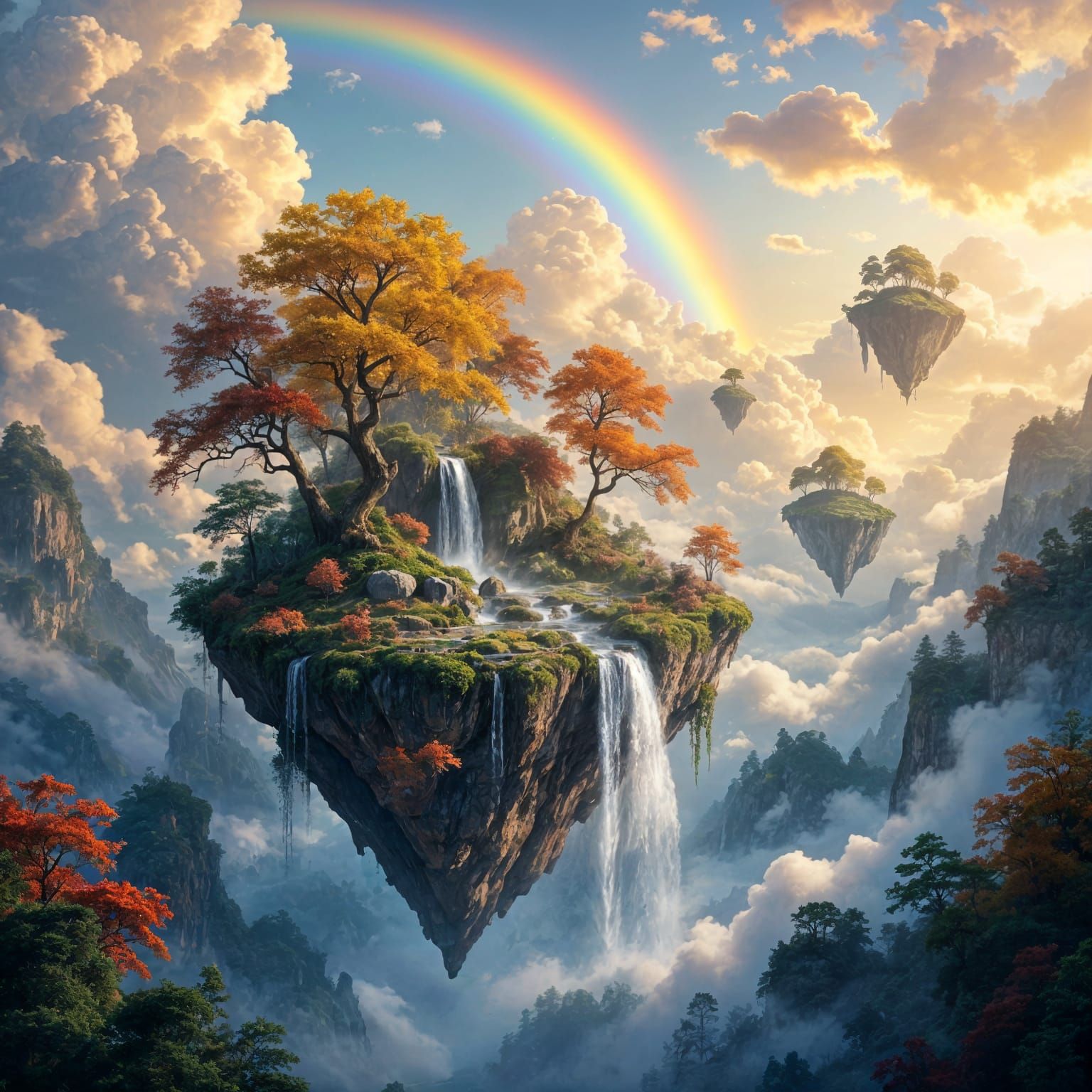 Autumn Waterfalls on a Floating Island