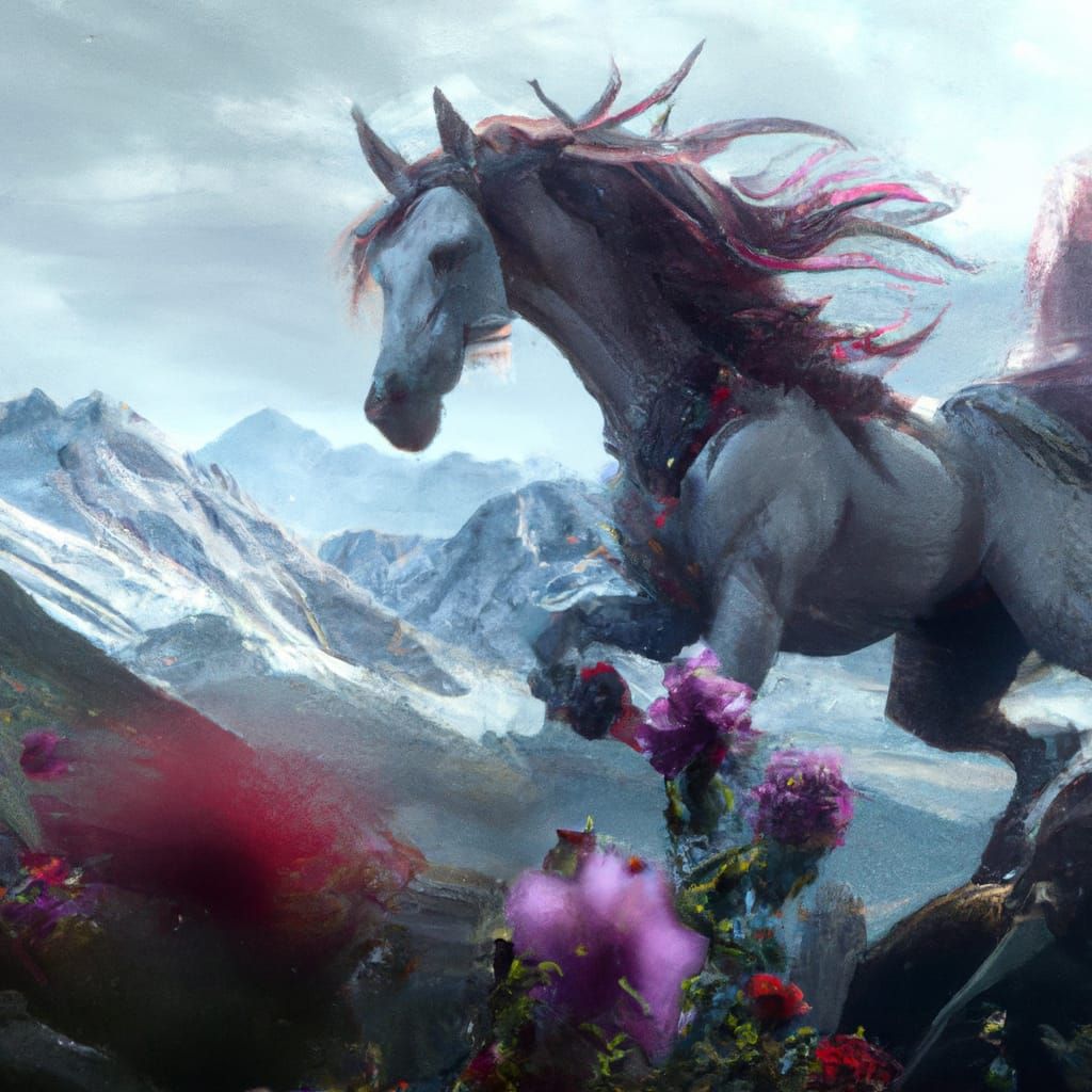 Wild Horse on Snowy Trail, Digital Art