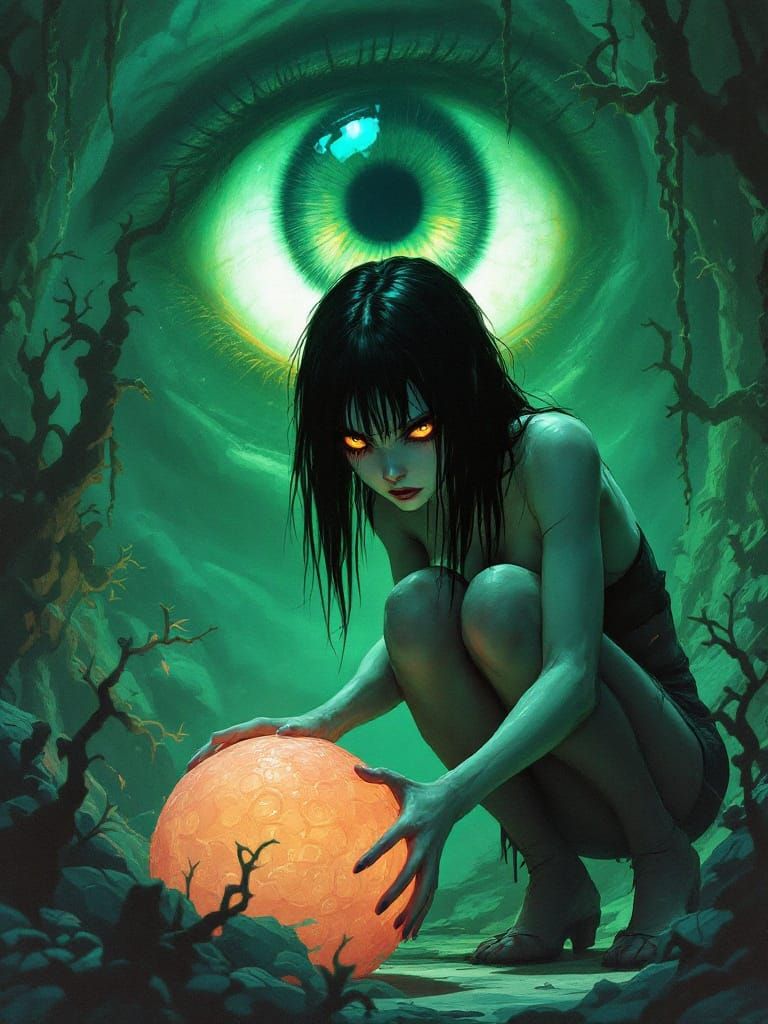 Girl Reaches for Orb in Surreal Dreamscape