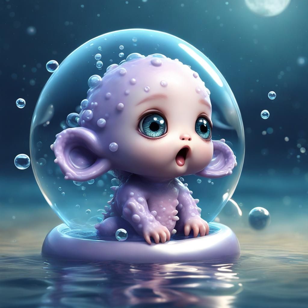 Cute Baby Water Monster in 3D Shading Style