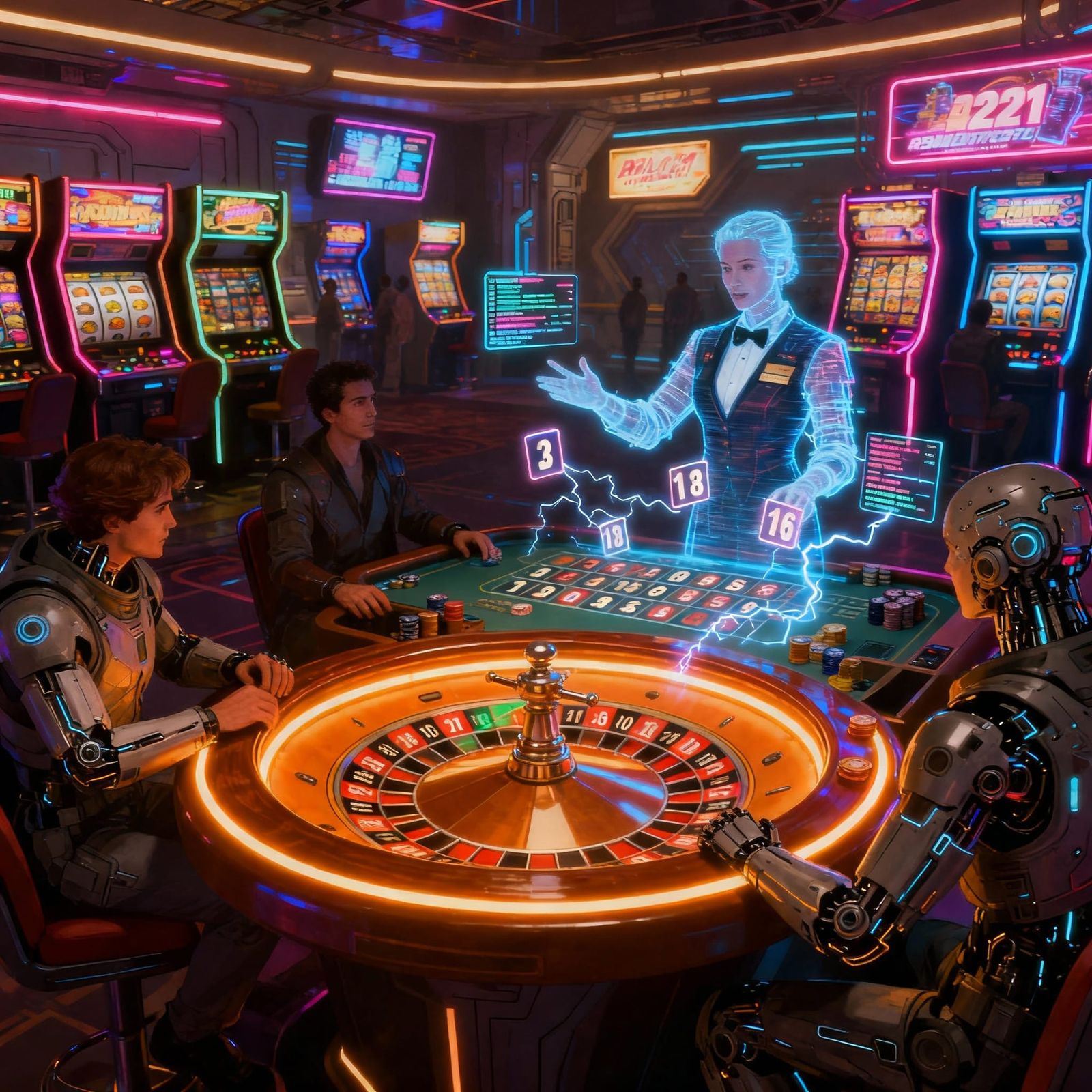 Cyberpunk Roulette in Futuristic Casino 2121