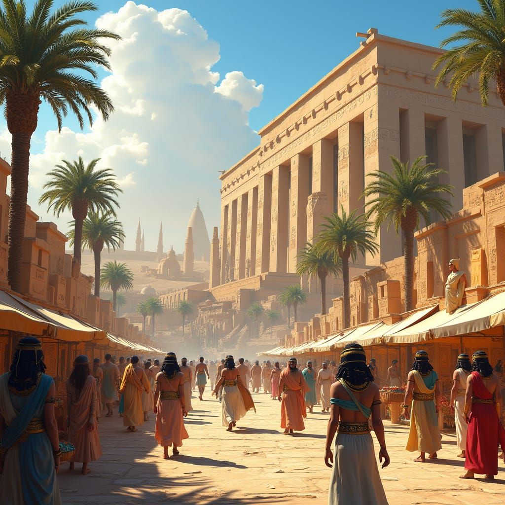Ancient Thebes City Square in Matte Painting Style