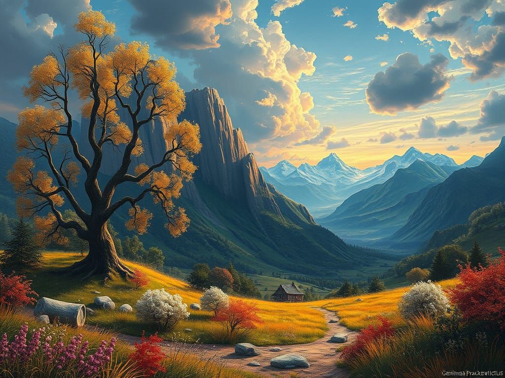 Fantasy Landscape in Photorealistic Oil Painting Style