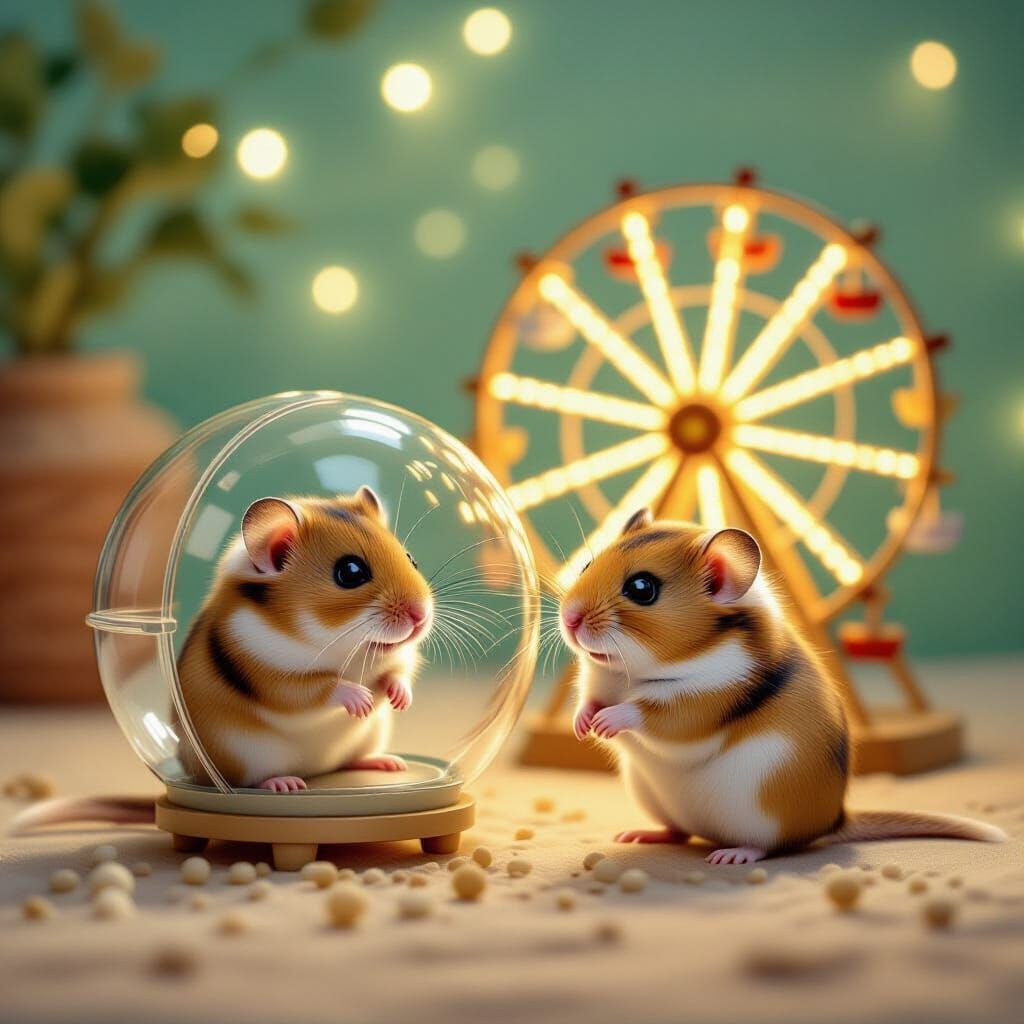 Adorable Hamsters Play Beside Enchanting Ferris Wheel